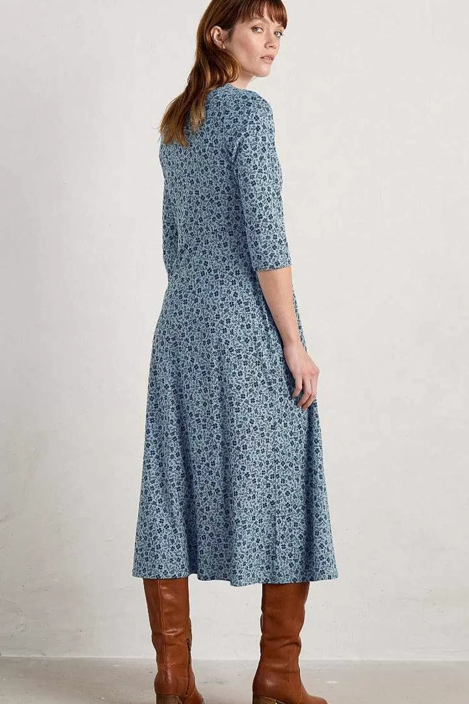 Dresses<Seasalt Cornwall Ava Jersey V-Neck Dress Ditsy Sketch Enamel