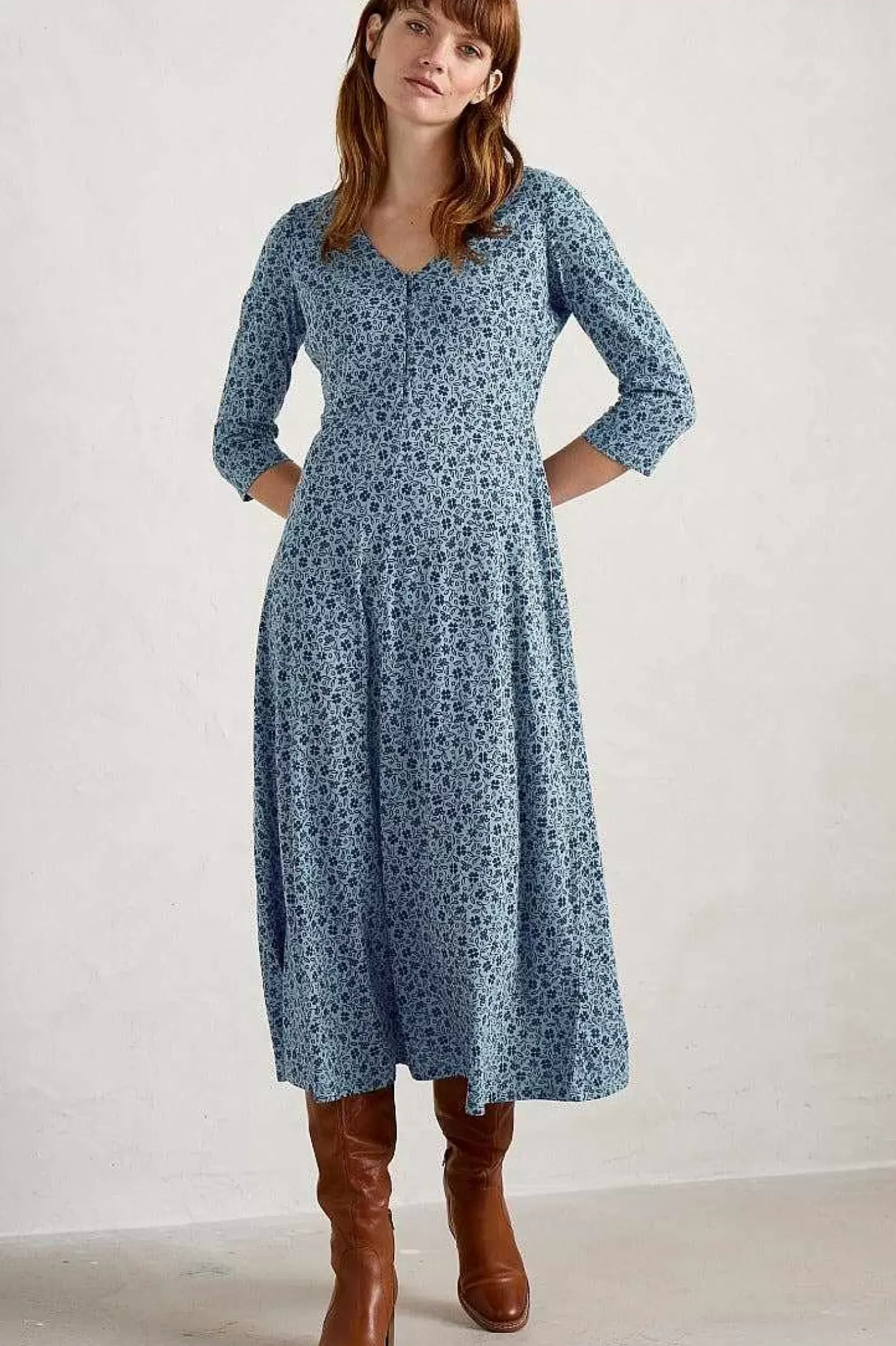Dresses<Seasalt Cornwall Ava Jersey V-Neck Dress Ditsy Sketch Enamel