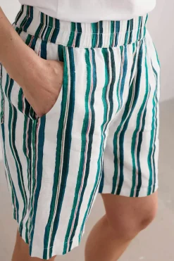 Trousers & Shorts<Seasalt Cornwall Aviso Printed Linen Shorts River Stripe Chalk