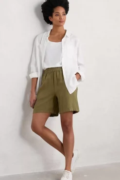 Trousers & Shorts<Seasalt Cornwall Aviso Wide Leg Linen Shorts Fern Moss