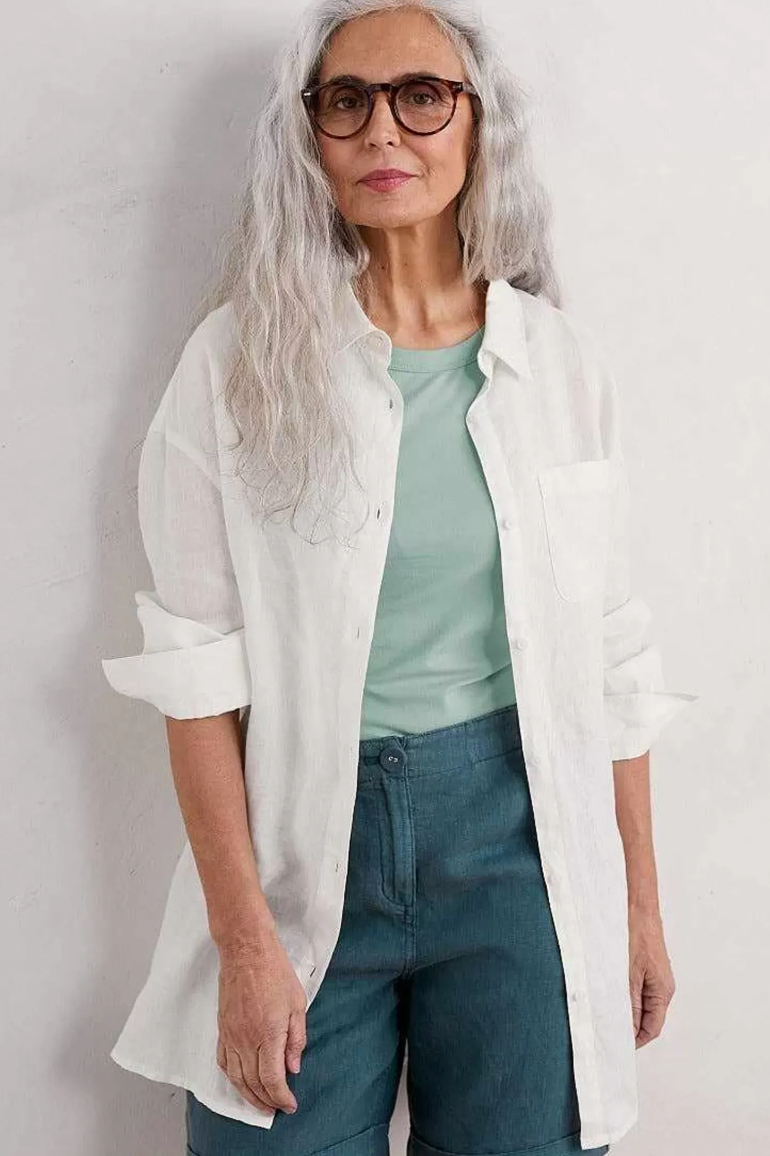 Tops<Seasalt Cornwall Beach Road Longline Linen Shirt Chalk