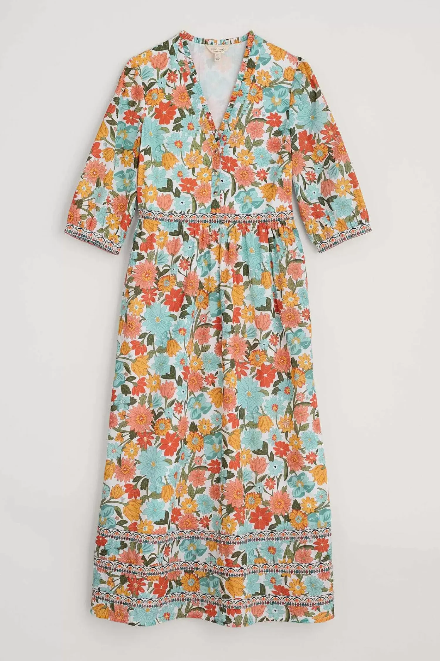 Dresses<Seasalt Cornwall Blue Hills Border V-Neck Floral Dress Flowering Blooms Chalk