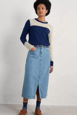 Skirts<Seasalt Cornwall Bowline Denim Midi Skirt Light Wash Rain Slub