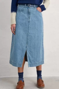 Skirts<Seasalt Cornwall Bowline Denim Midi Skirt Light Wash Rain Slub