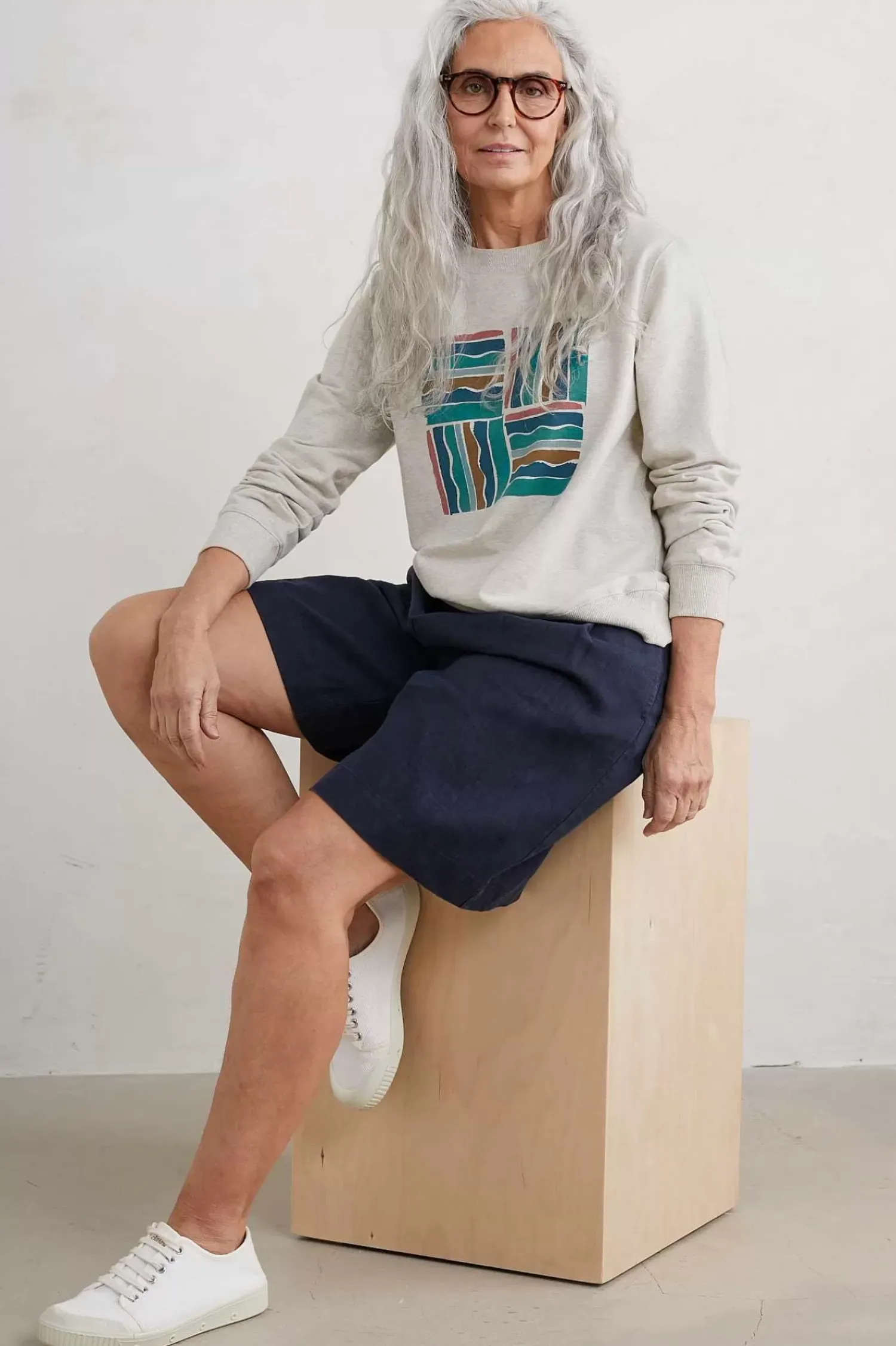 Tops<Seasalt Cornwall Bright Wave Printed Organic Cotton Sweatshirt Brushstroke Stamp Chalk