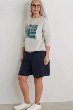 Tops<Seasalt Cornwall Bright Wave Printed Organic Cotton Sweatshirt Brushstroke Stamp Chalk
