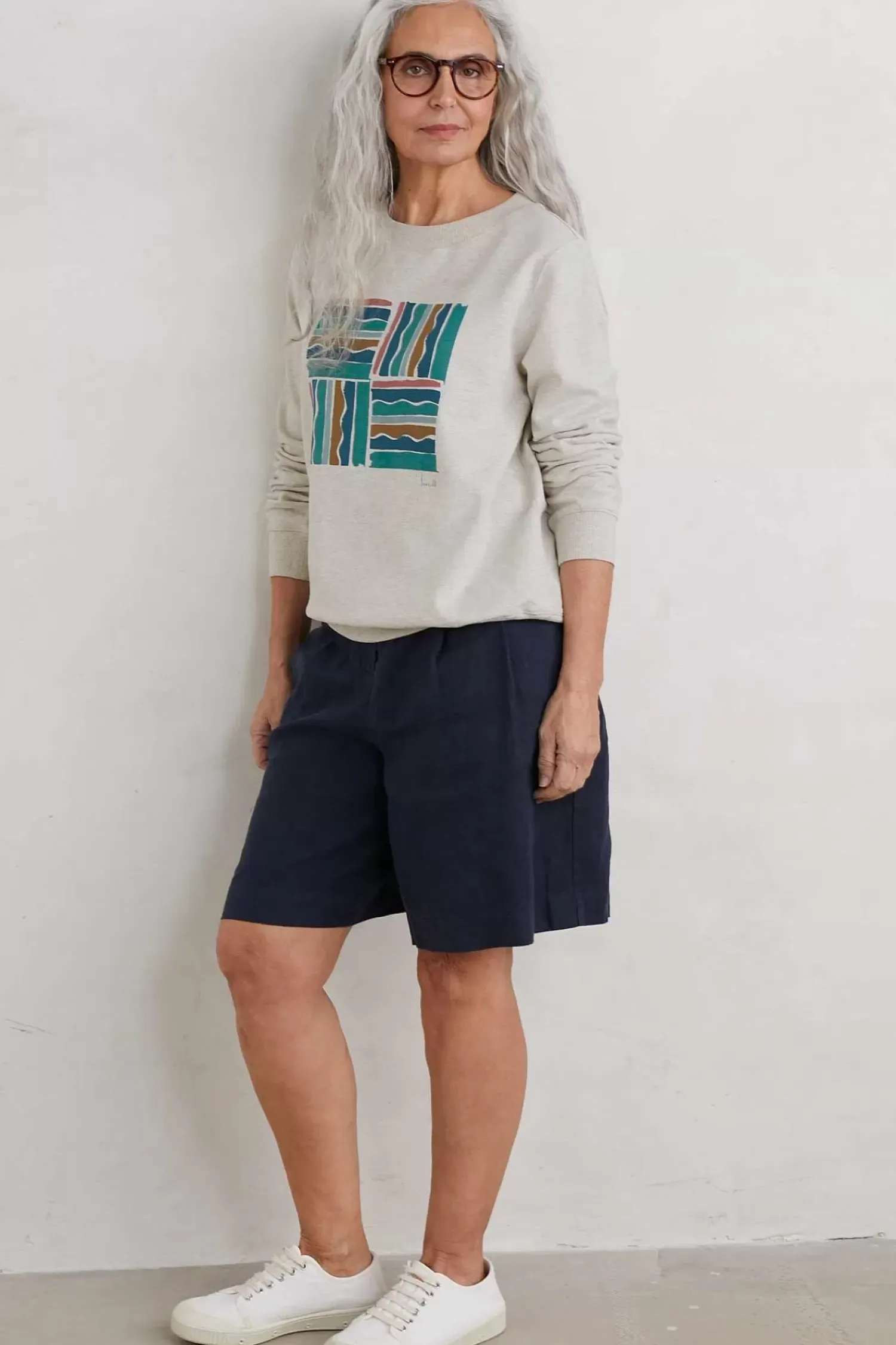 Tops<Seasalt Cornwall Bright Wave Printed Organic Cotton Sweatshirt Brushstroke Stamp Chalk