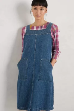 Dresses<Seasalt Cornwall Calican Denim Pinafore Dress Mid Wash Grain