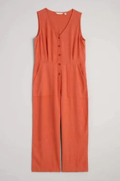Trousers & Shorts<Seasalt Cornwall Carthew V Neck Linen Blend Jumpsuit Papaya
