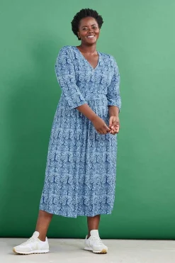 Dresses<Seasalt Cornwall Carwynnen Three Quarter Sleeve Dress Wild Woodland Clear Sky
