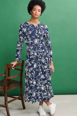 Dresses<Seasalt Cornwall Cladonia Long Sleeve Jersey Dress Cyclamen Marine Maritime