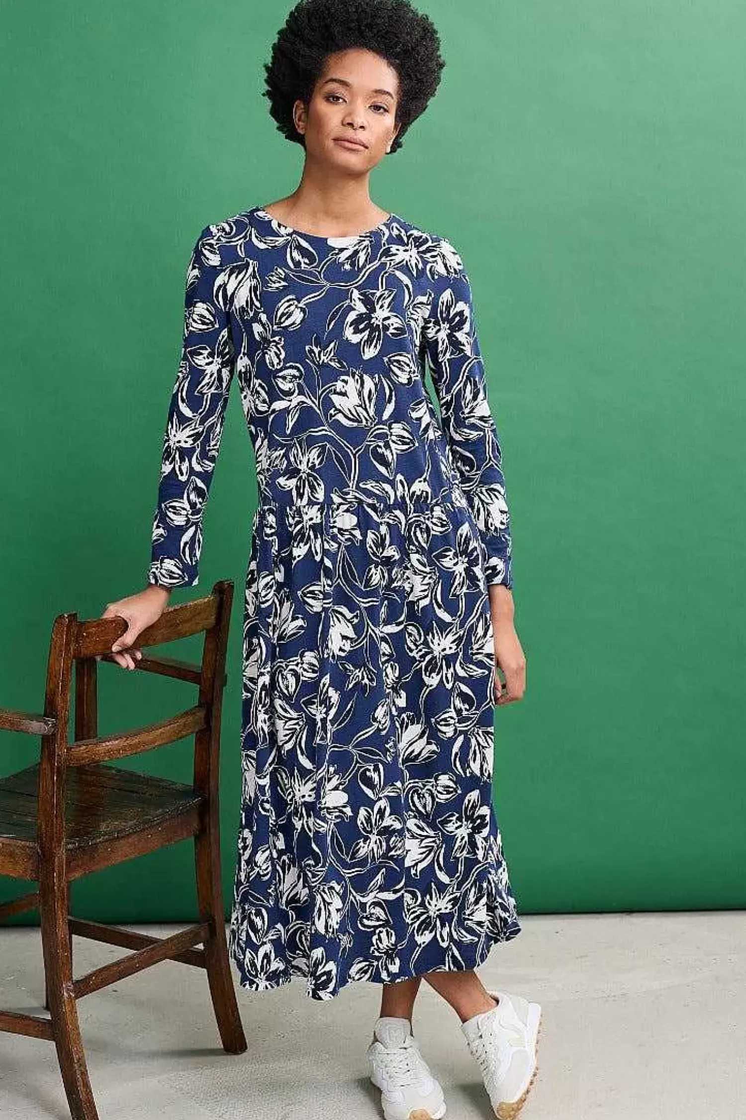 Dresses<Seasalt Cornwall Cladonia Long Sleeve Jersey Dress Cyclamen Marine Maritime