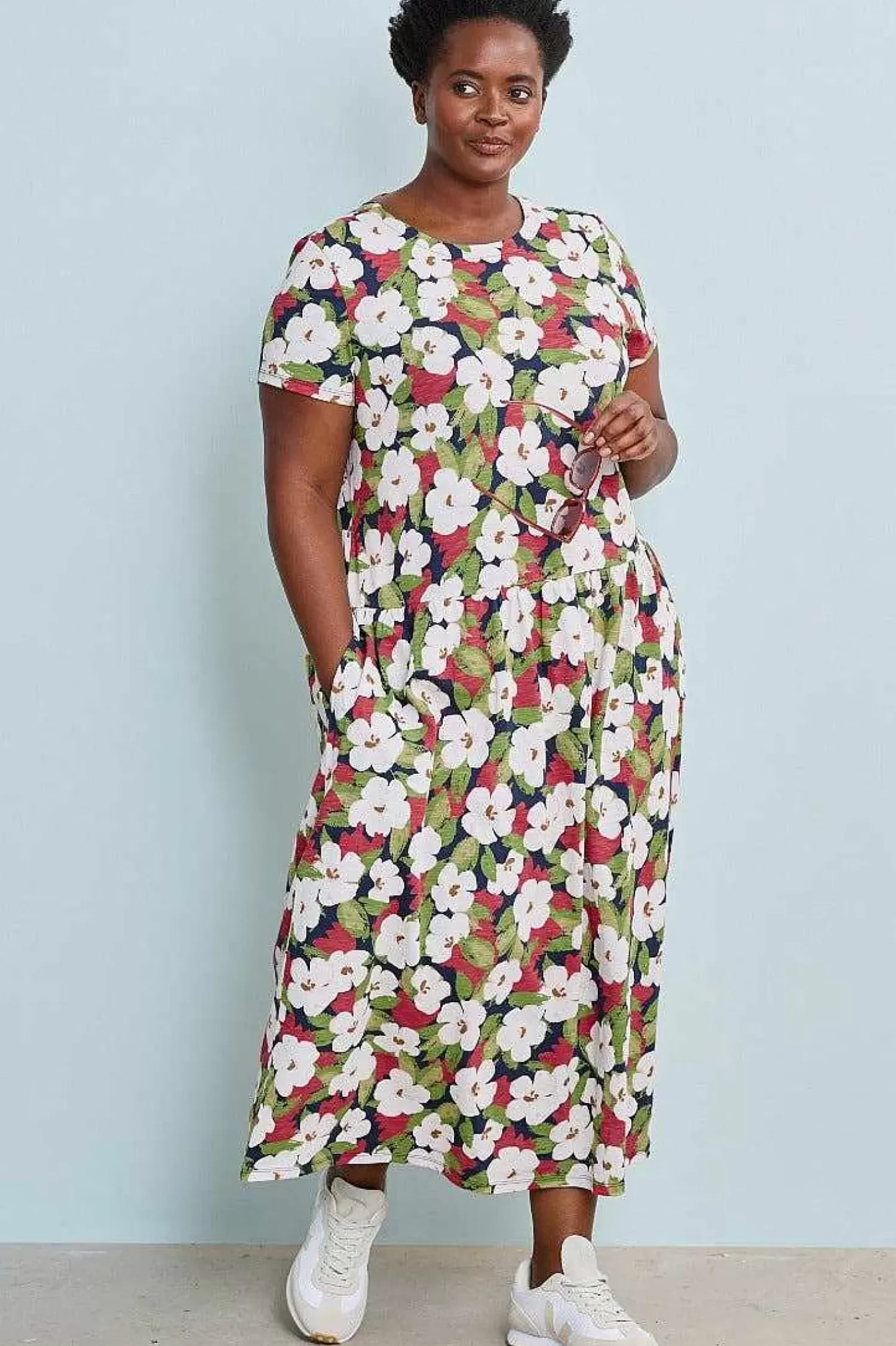 Dresses<Seasalt Cornwall Cladonia Short Sleeve Jersey Dress Coastal Bloom Maritime