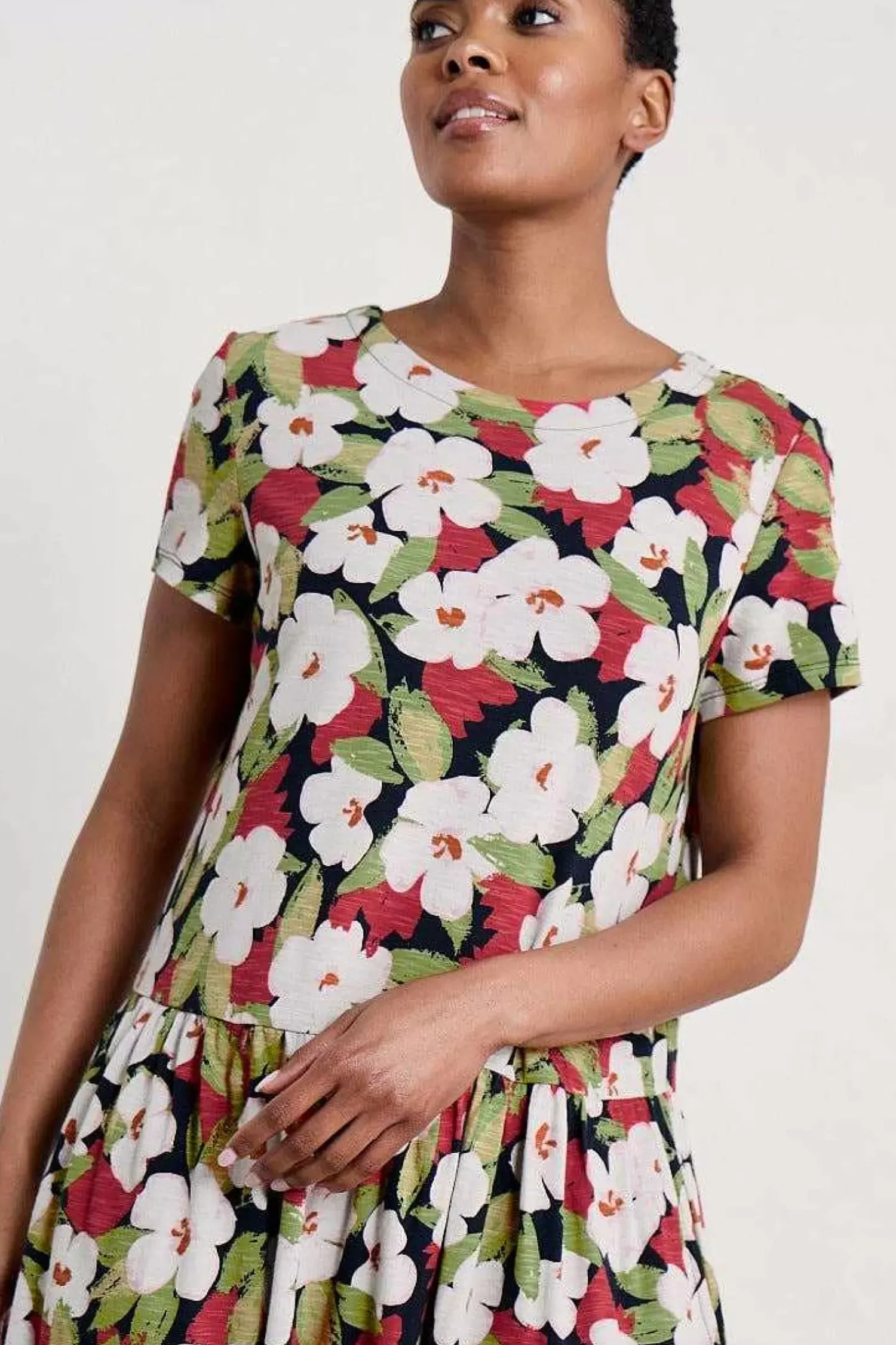 Dresses<Seasalt Cornwall Cladonia Short Sleeve Jersey Dress Coastal Bloom Maritime