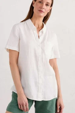 Tops<Seasalt Cornwall Drydock Short Sleeve Linen Shirt Chalk