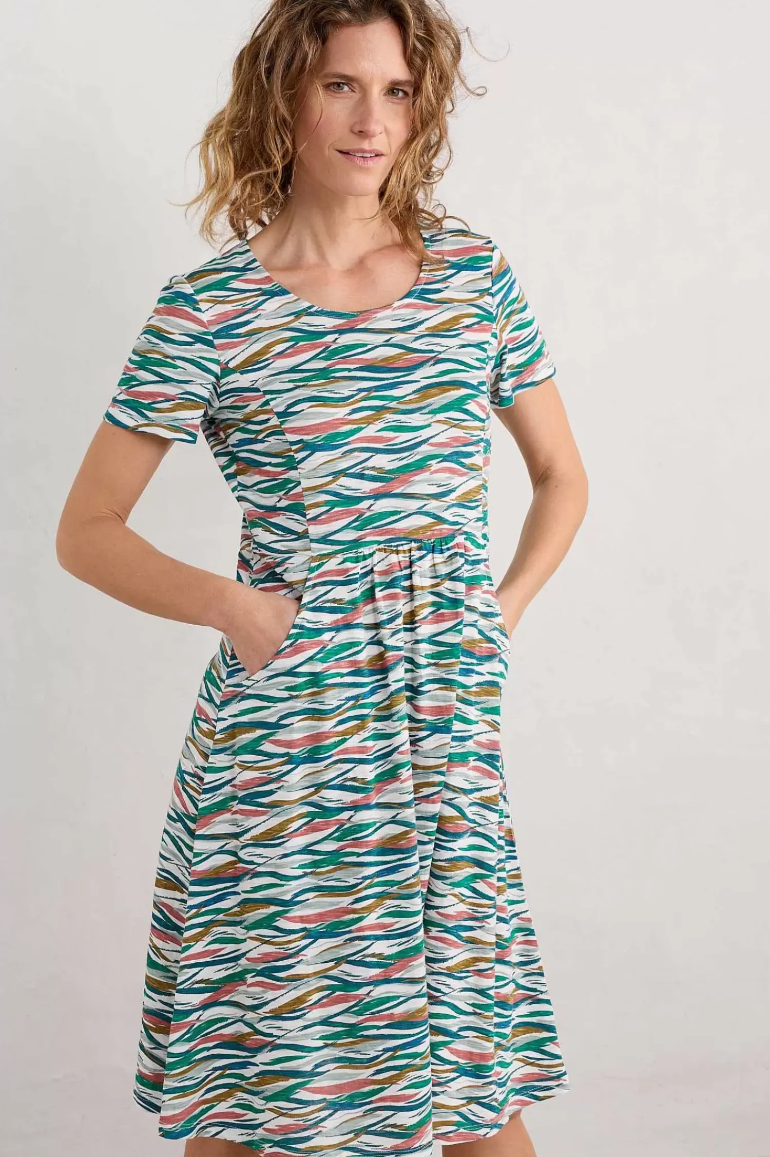 Dresses<Seasalt Cornwall Enor Fit-And-Flare Dress Estuary Tide Marks Chalk