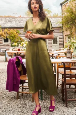 Dresses<Seasalt Cornwall Evenglow Satin Dress Fern Moss