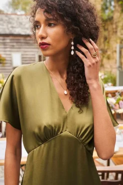 Dresses<Seasalt Cornwall Evenglow Satin Dress Fern Moss