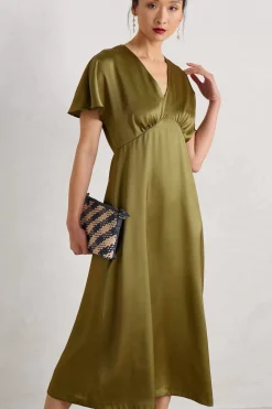 Dresses<Seasalt Cornwall Evenglow Satin Dress Fern Moss