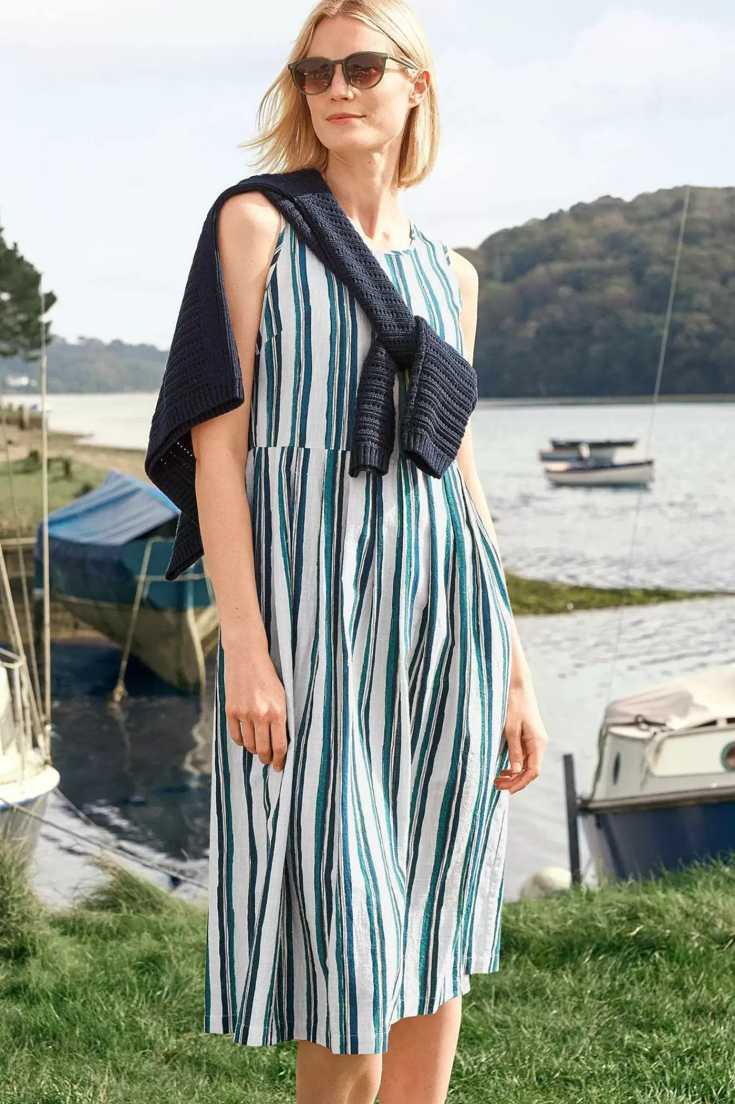 Dresses<Seasalt Cornwall Farley's Midi Dress River Stripe Chalk