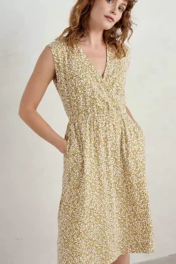 Dresses<Seasalt Cornwall Faye Sleeveless Mock Wrap Dress Hedge Mark Ditsy Pear