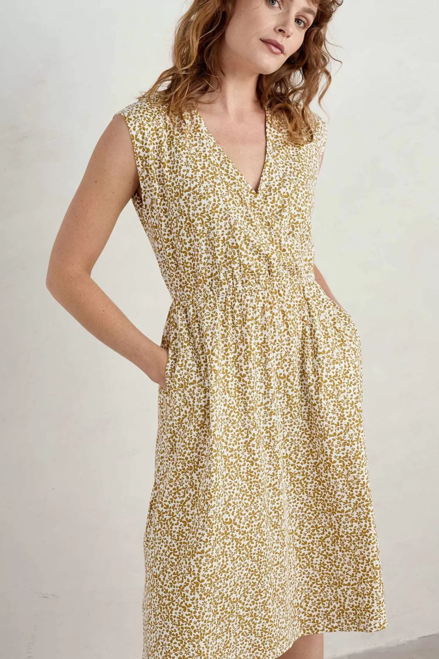 Dresses<Seasalt Cornwall Faye Sleeveless Mock Wrap Dress Hedge Mark Ditsy Pear