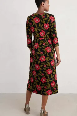 Dresses<Seasalt Cornwall Flower Bud Jersey V- Neck Midi Dress Mary Rose Floral Onyx