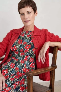 Knitwear<Seasalt Cornwall Forest Ridge Cable Knit Collared Cardigan Tomato