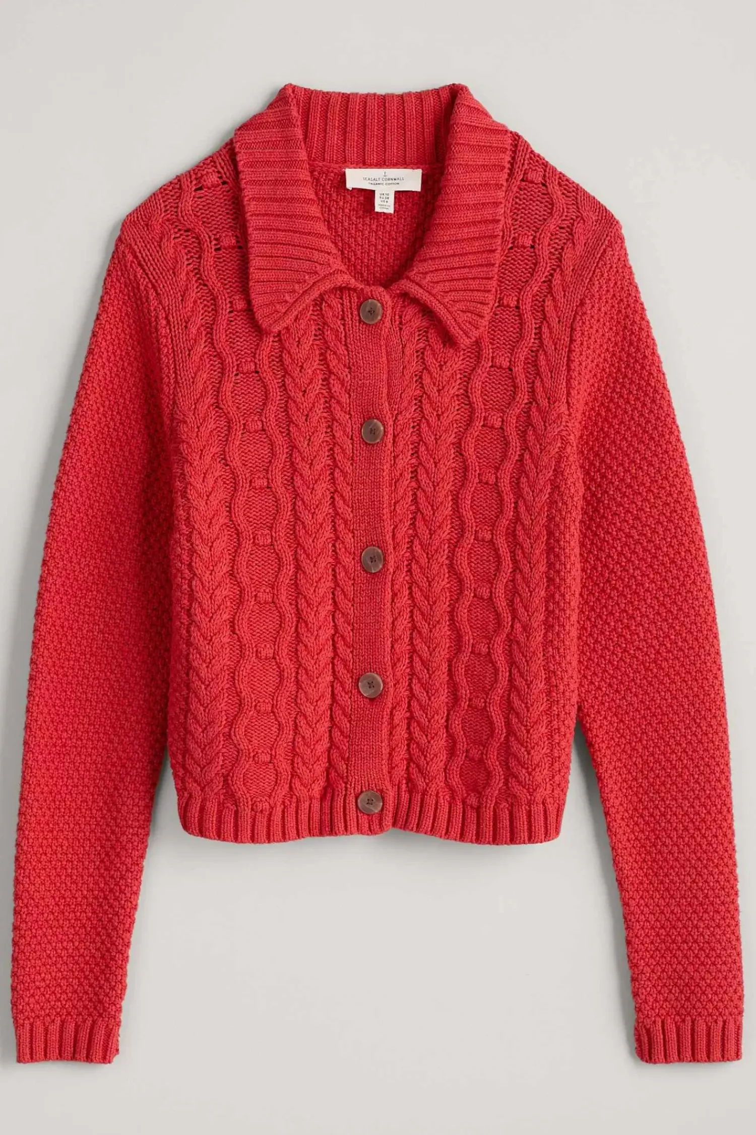 Knitwear<Seasalt Cornwall Forest Ridge Cable Knit Collared Cardigan Tomato