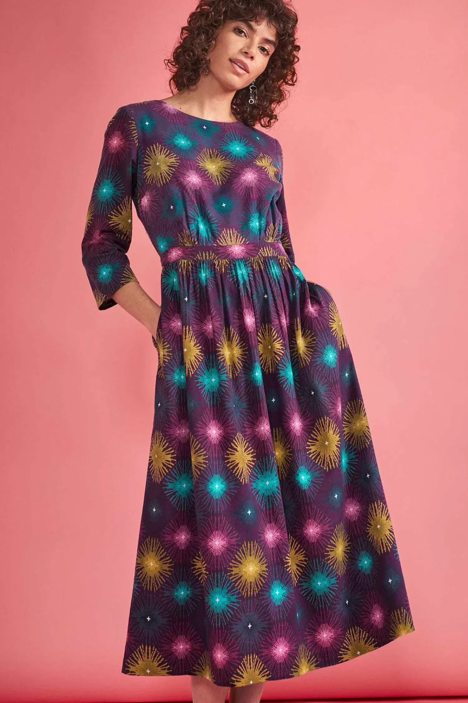 Dresses<Seasalt Cornwall Forestry Midi Dress Sparkler Geo Grape