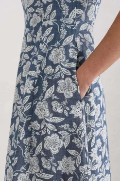 Dresses<Seasalt Cornwall Fox Path Printed Chambray Dress Stone Flower Indigo
