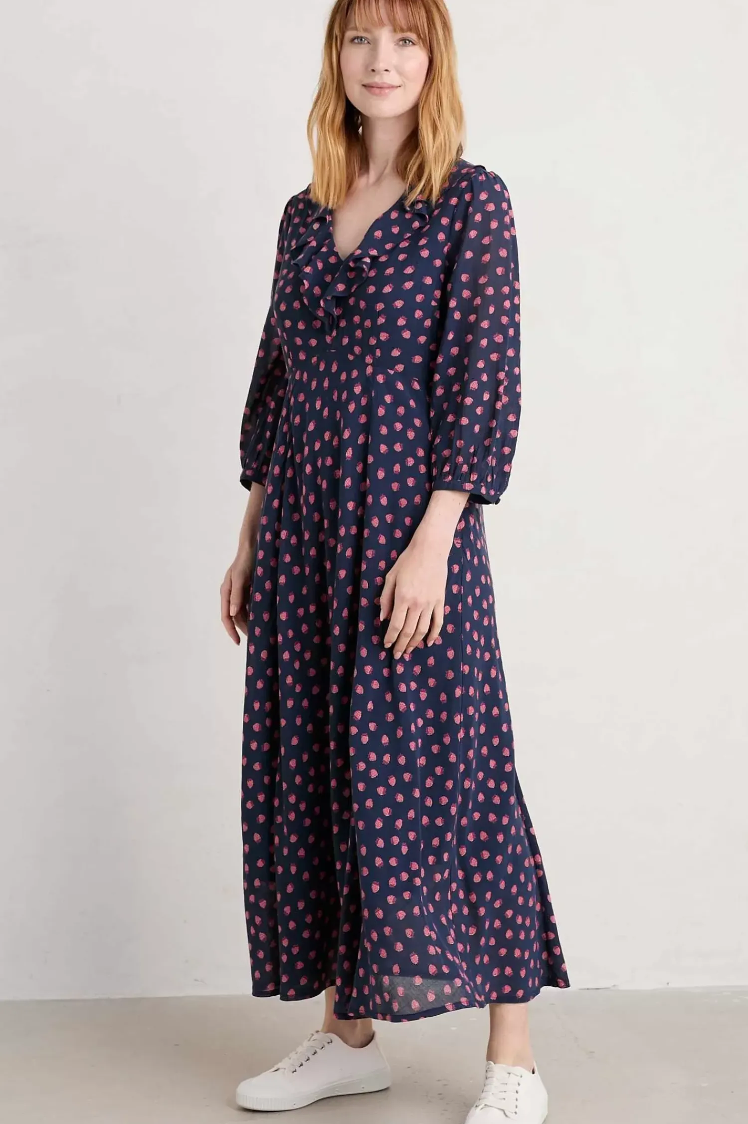 Dresses<Seasalt Cornwall Furled Flower V-Neck Dress Mini Raspberries Maritime