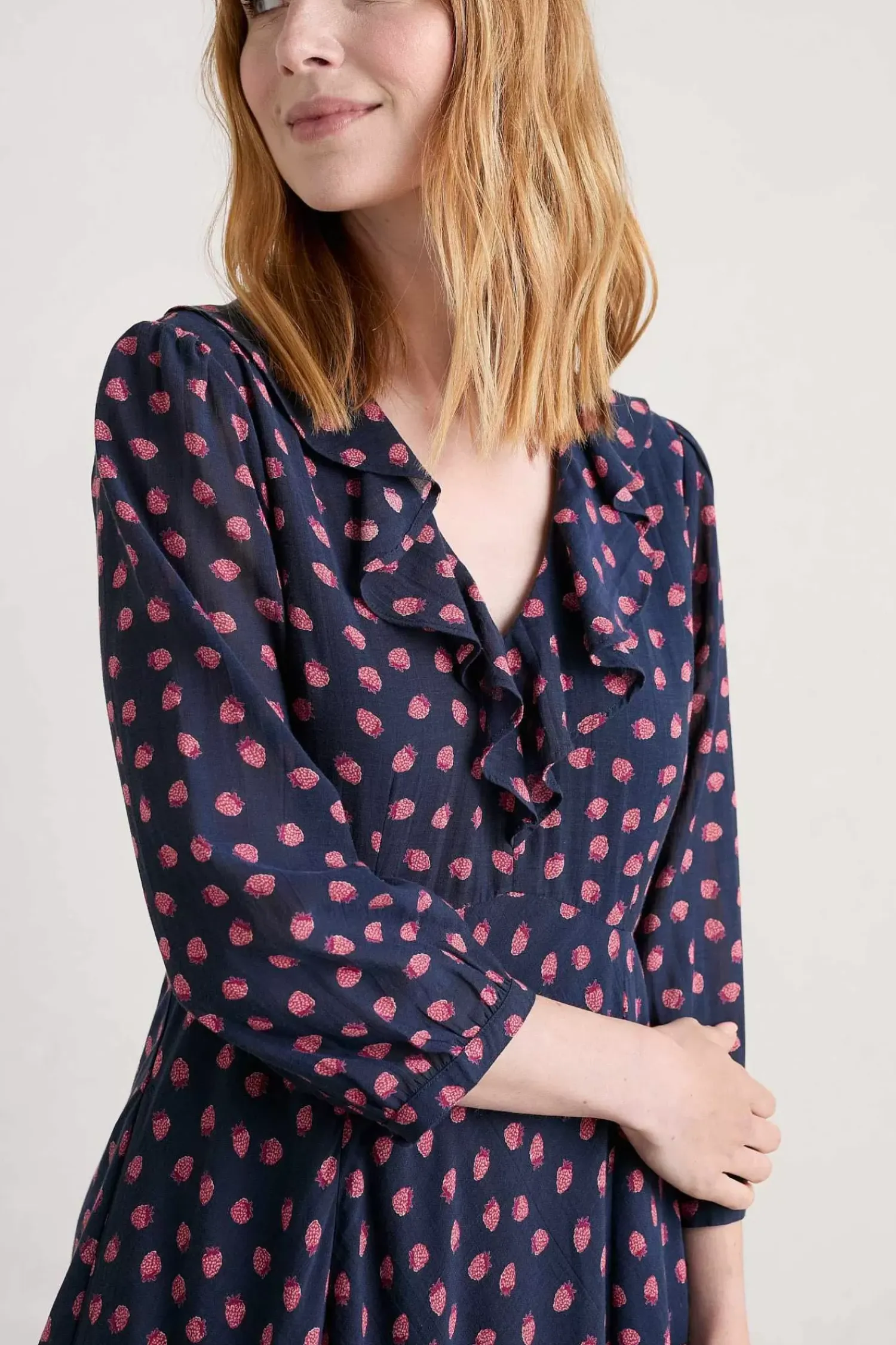 Dresses<Seasalt Cornwall Furled Flower V-Neck Dress Mini Raspberries Maritime