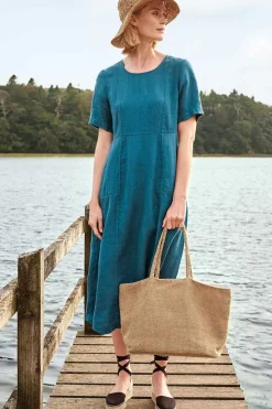 Dresses<Seasalt Cornwall Grass Wave Linen Midi Dress Mast