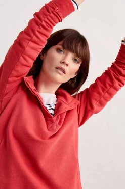 Tops<Seasalt Cornwall Greenshank Organic Cotton Collared Sweatshirt Tomato
