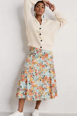 Skirts<Seasalt Cornwall Heather Drifts Midi Skirt Flowering Blooms Chalk