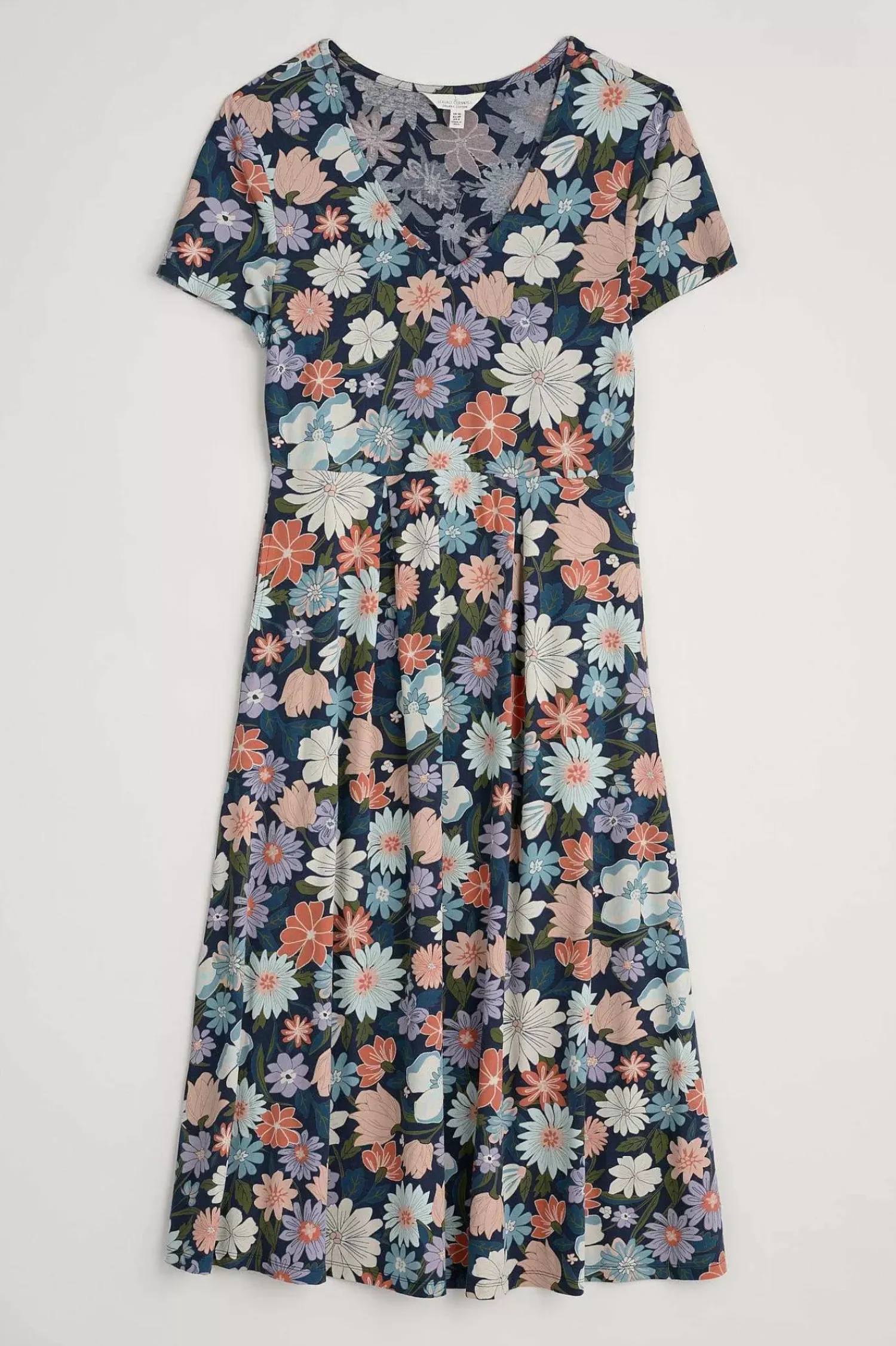 Dresses<Seasalt Cornwall Helena Short Sleeve V-Neck Midi Dress Flowering Blooms Maritime