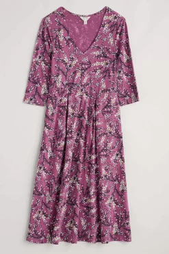 Dresses<Seasalt Cornwall Helena V-Neck Jersey Midi Dress (Gots) Heather Sketch Buddleia