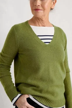 Knitwear<Seasalt Cornwall Hendra Lane V-Neck Jumper Dark Citron
