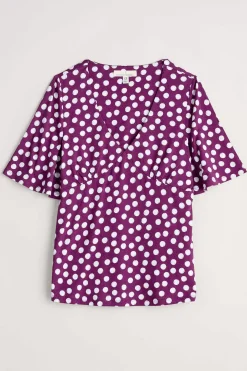 Tops<Seasalt Cornwall Herb Garden Angel Sleeve V-Neck Top Crayon Spot Cassis