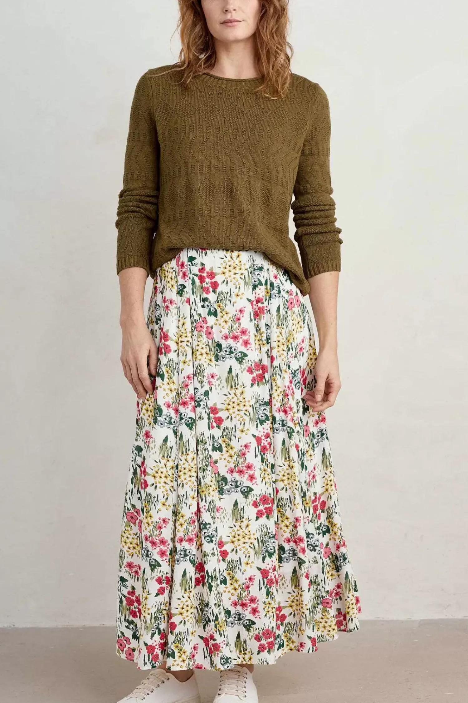 Skirts<Seasalt Cornwall Lethlean Pleated Maxi Skirt Painterly Field Chalk