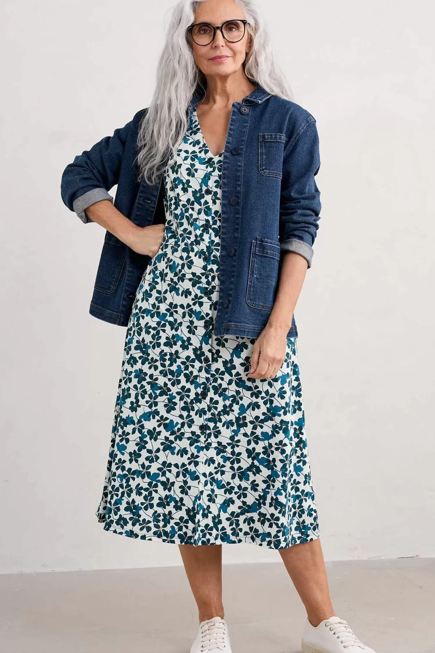 Dresses<Seasalt Cornwall Lilian Tea Dress Floating Floral Ocean Drift