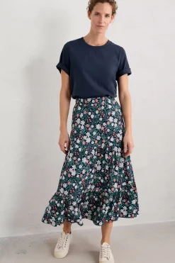 Skirts<Seasalt Cornwall Line Strokes Tiered Midi Skirt Creekside Floral Maritime