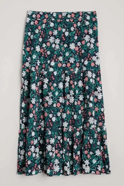 Skirts<Seasalt Cornwall Line Strokes Tiered Midi Skirt Creekside Floral Maritime