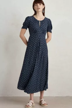 Dresses<Seasalt Cornwall Marsh Violet Short Sleeve Empire Line Dress Little Sponge Spot Maritime