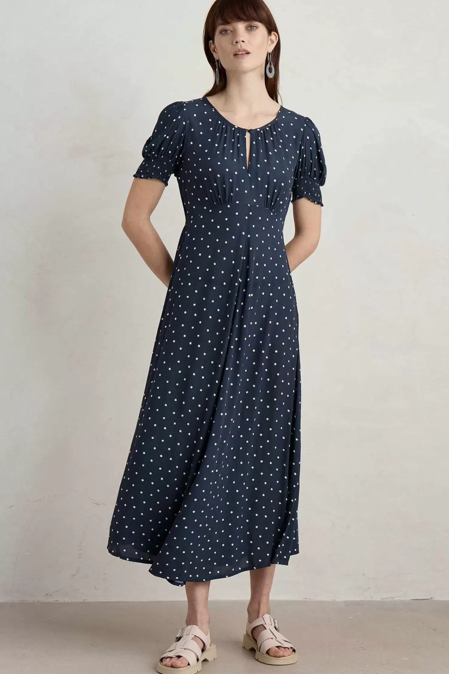 Dresses<Seasalt Cornwall Marsh Violet Short Sleeve Empire Line Dress Little Sponge Spot Maritime