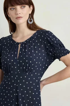 Dresses<Seasalt Cornwall Marsh Violet Short Sleeve Empire Line Dress Little Sponge Spot Maritime