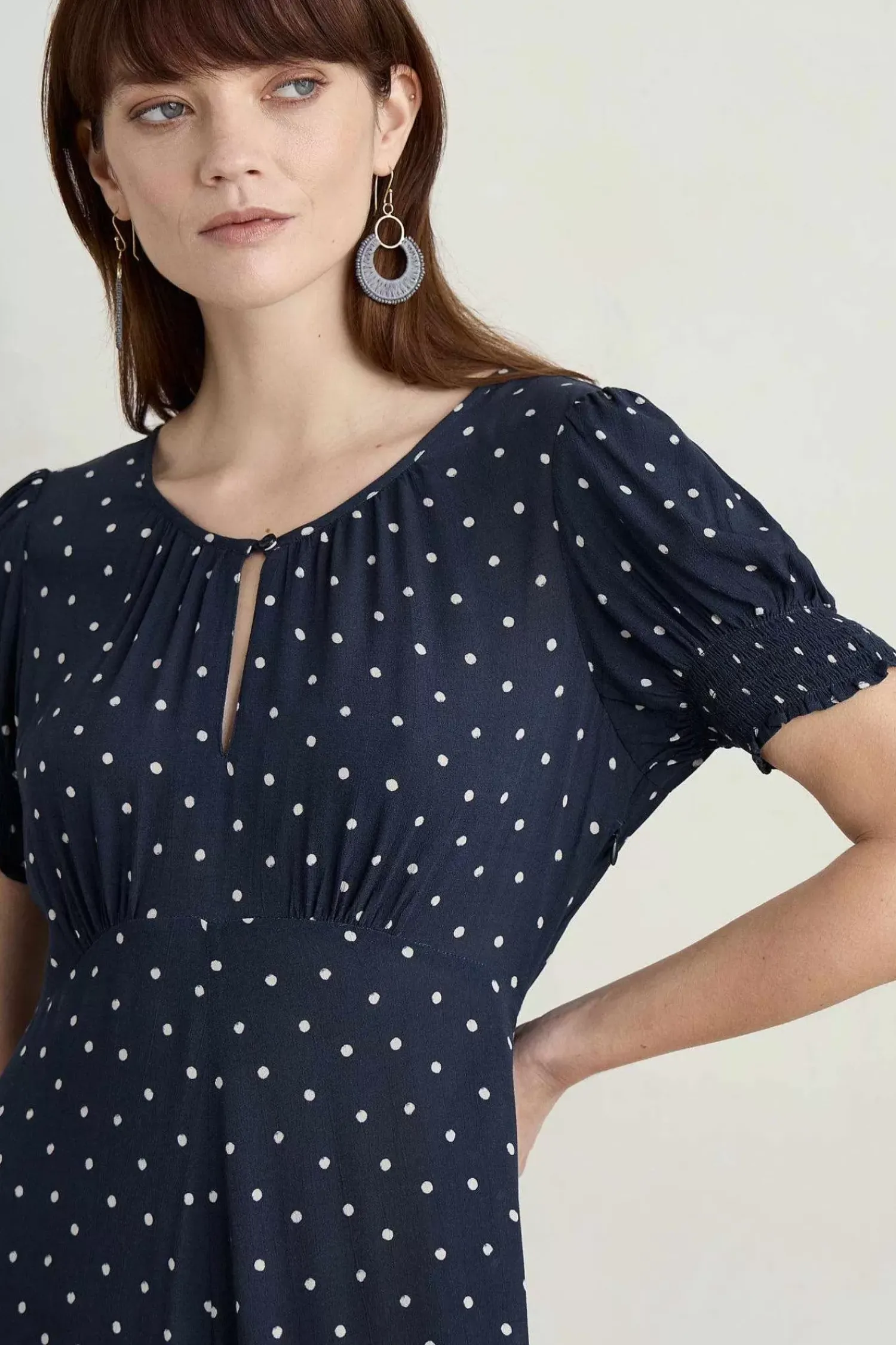 Dresses<Seasalt Cornwall Marsh Violet Short Sleeve Empire Line Dress Little Sponge Spot Maritime
