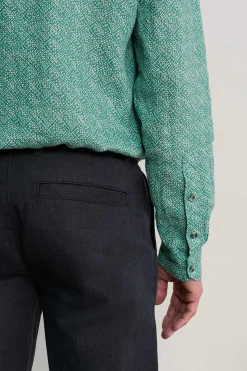 Shirts<Seasalt Cornwall Men's Anthony Printed Linen Shirt Sewn Geo Hepworth Green