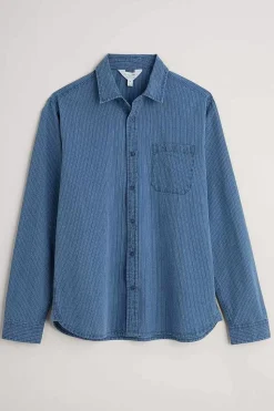 Tops & T-Shirts<Seasalt Cornwall Men's Ayre Organic Cotton Shirt Mid Indigo Stripe